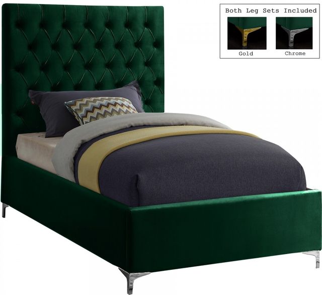 Meridian Furniture Cruz Green Velvet Twin Bed-2