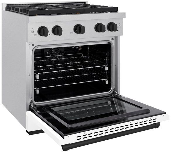 ZLINE Autograph Edition 30" Satin Stainless Steel Pro Style Gas Range with White Matte Door and Matte Black Accents-3