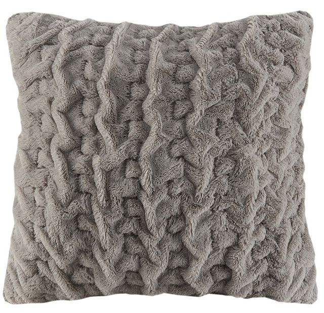 Olliix by Madison Park Ruched Fur Grey 25" x 25" Euro Pillow-0