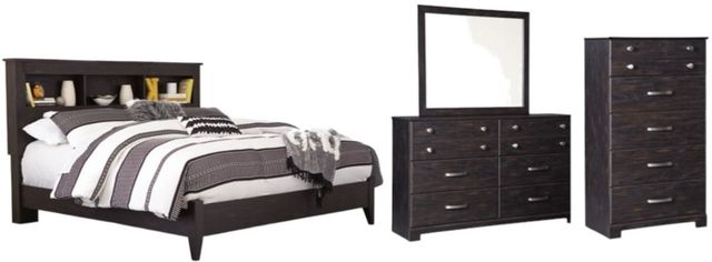 Signature Design by Ashley® Reylow 4-Piece Dark Brown King Bookcase Bed Set-0