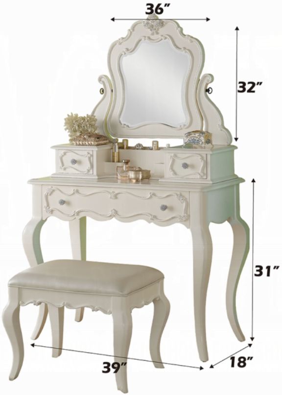 ACME Furniture Edalene Pearl White Vanity Desk with Mirror-2