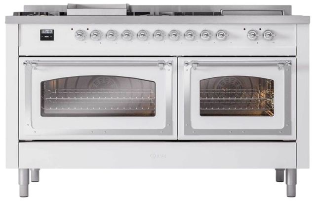 Ilve® Nostalgie II Noblesse 60'' Custom RAL Color Pro Style Dual Fuel Range with Chrome Trim-1