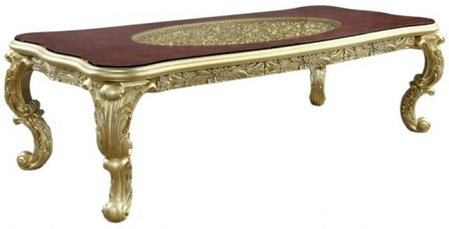 ACME Furniture Cabriole Glass Top Rectangular Dining Table with Gold Base-0