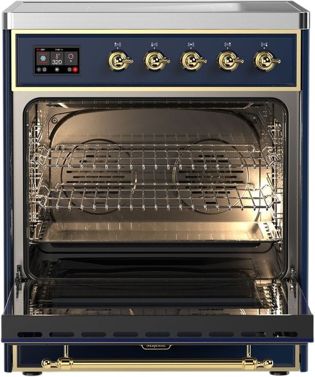 Ilve® Majestic III 30" Midnight Blue Pro Style Induction Range with Triple Glass Door and Brass Trim-1