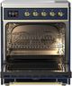 Ilve® Majestic III 30" Midnight Blue Pro Style Induction Range with Triple Glass Door and Brass Trim-1