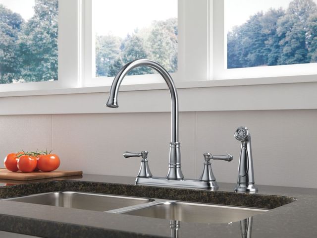 Delta Cassidy® Arctic Stainless 2-Handle  Kitchen Faucet with Spray-1
