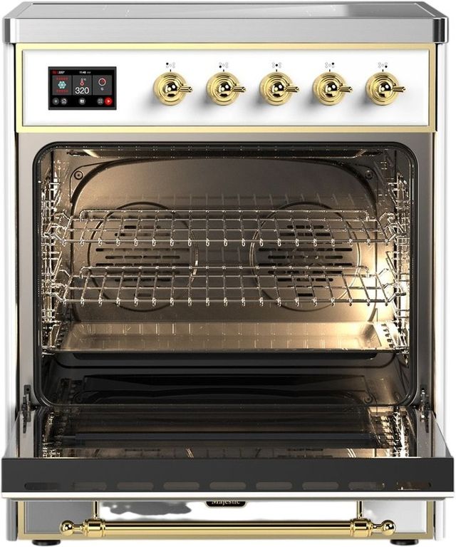 Ilve® Majestic III 30" White Pro Style Induction Range with Solid Door and Brass Trim-1