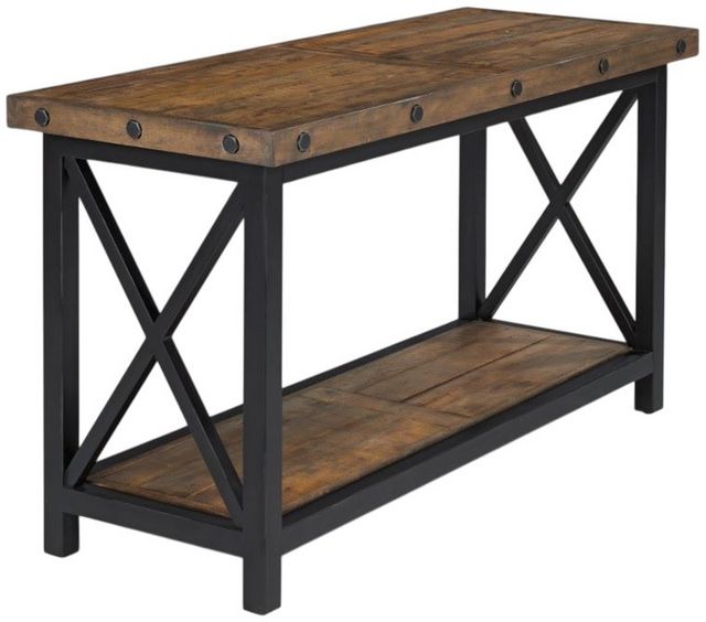 Flexsteel® Carpenter Brown Sofa Table with Black Metal Frame-0