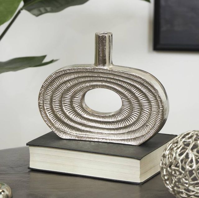Deco Marche Silver Circular Vase with Linear Etchings-3