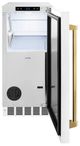 ZLINE Autograph Edition Touchstone 15" 66 lb. Stainless Steel Gourmet Ice Maker with Drain Pump and White Matte Door with Polished Gold Handle-2
