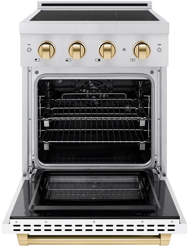 ZLINE Autograph Edition Paramount 24" Satin Stainless Steel Pro Style Induction Range with White Matte Door and Polished Gold Accents-1