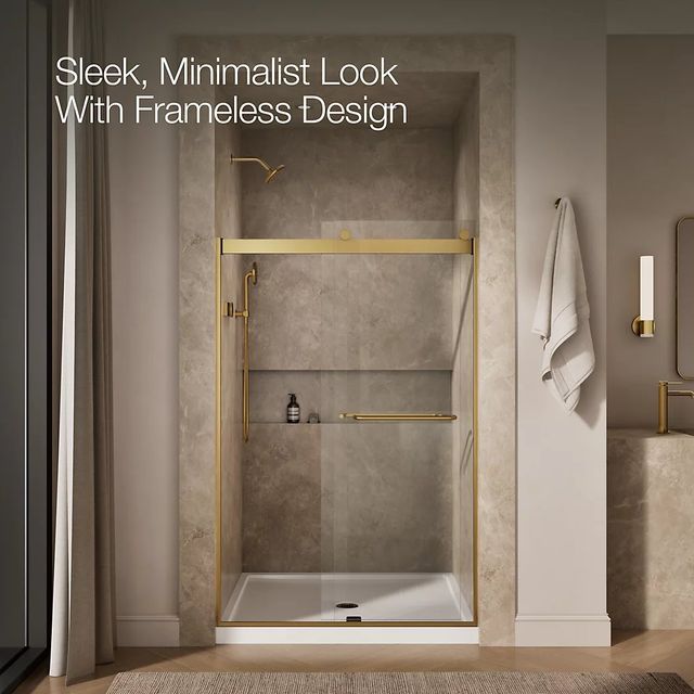 KOHLER Levity® Vibrant Brushed Moderne Brass 74" x 45" - 48" Sliding Shower Door-3