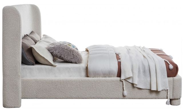 Meridian Furniture Penny Cream Queen Boucle Fabric Upholstered Panel Bed-2