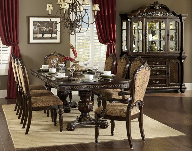 Homelegance® Russian Hill Cherry/Jacquard Dining Arm Chair-1