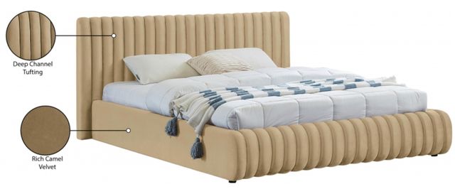 Meridian Furniture Nico Camel Velvet King Upholstered Panel Bed-3