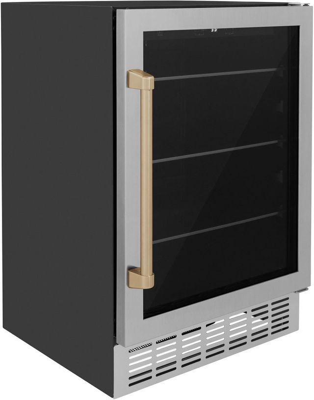 ZLINE Autograph Edition Monument 24" 4.5 Cu. Ft. Stainless Steel Freestanding Beverage Fridge with Champagne Bronze Accents-2