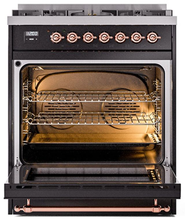 Ilve® Nostalgie II Series 30" Glossy Black Pro Style Dual Fuel Range-2