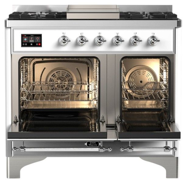 Ilve® Majestic III 40" White Pro Style Dual Fuel Liquid Propane Range with Triple Glass Door and Chrome Trim-1