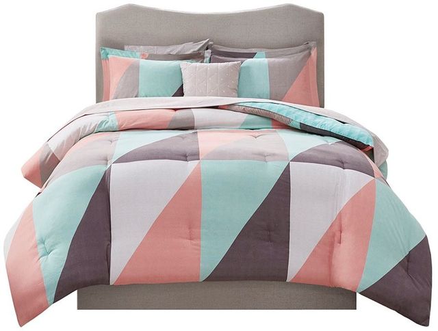 Olliix by Madison Park Essentials Aqua Full Remy Reversible Complete Bed Set including Sheets-0
