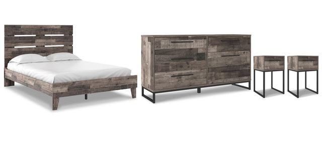 Signature Design by Ashley® Neilsville 4-Piece Multi Gray Queen Platform Panel Bed Set-0