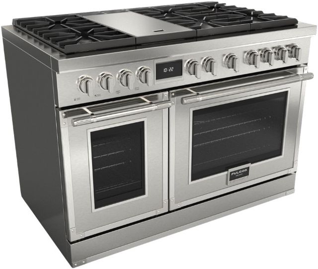 Fulgor Milano® Evoque 400 Series 48” Stainless Steel Pro Style Dual Fuel Range with Chrome Trim-0