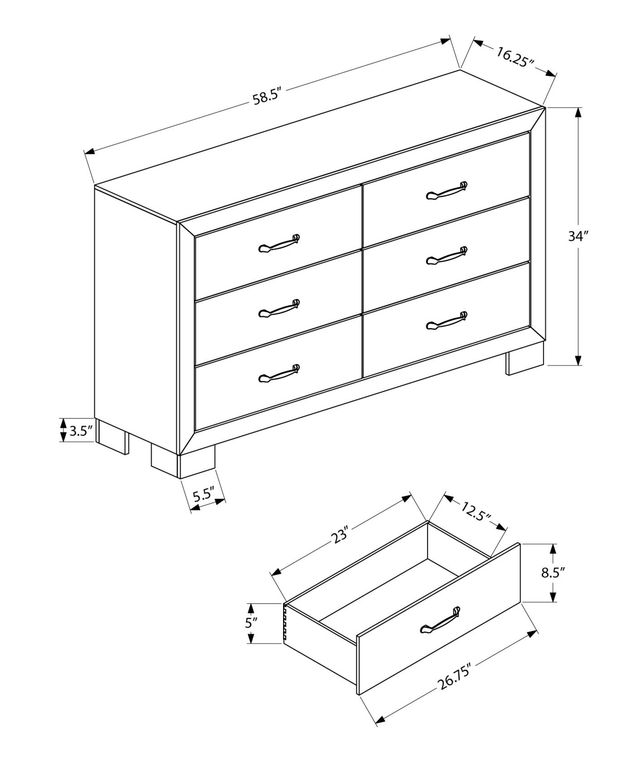 Monarch Specialties Inc. Rustic Oak 6-Drawer Dresser-2