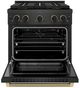 ZLINE Designer Collection Paramount 30" 4.2 Cu. Ft. Black Satin Stainless Steel Gas Range with 4 Burner DuoPro™ Cooktop and Convection Gas Oven with Black Matte and Champagne Bronze Accents-3
