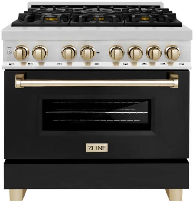 ZLINE Autograph Edition 36" Stainless Steel Pro Style Dual Fuel Range with Black Matte Door-0