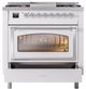 Ilve® Nostalgie II Noblesse 36'' White Pro Style Dual Fuel Range with Chrome Trim-3