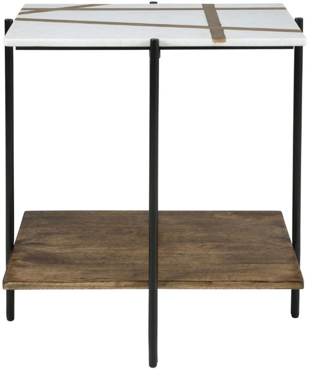Signature Design by Ashley® Braxmore White Marble Top Accent Table with Light Brown Shelve and Black Stand -1