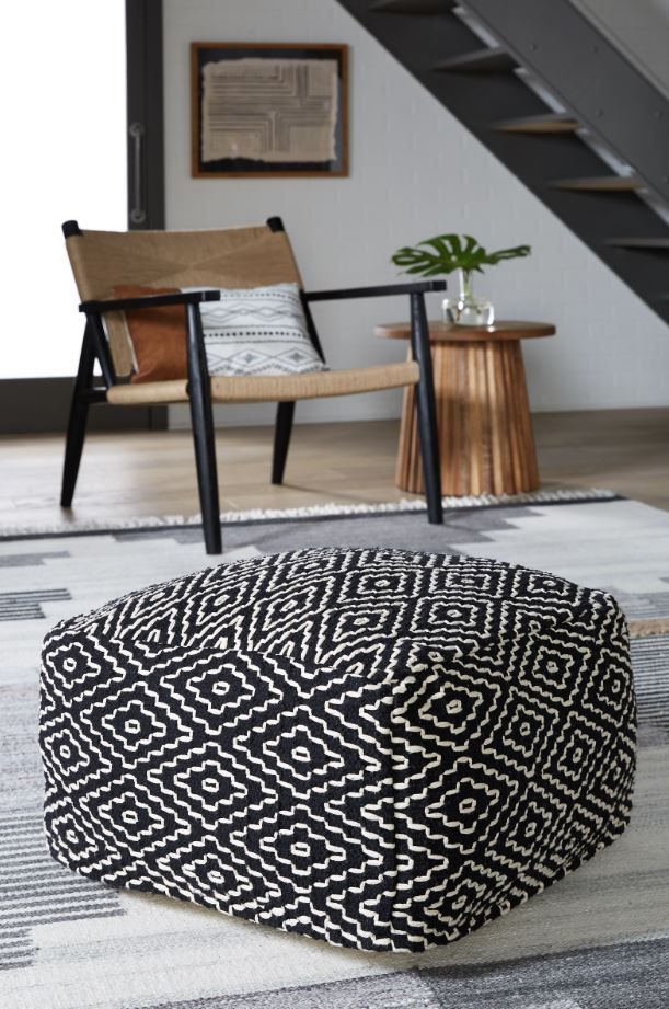Signature Design by Ashley® Jasett Black/Ivory Pouf-3
