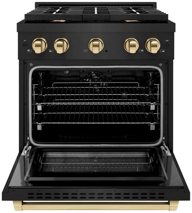 ZLINE Autograph Edition Paramount 30" Black Stainless Steel Pro Style Dual Fuel Range with Polished Gold Accents-1