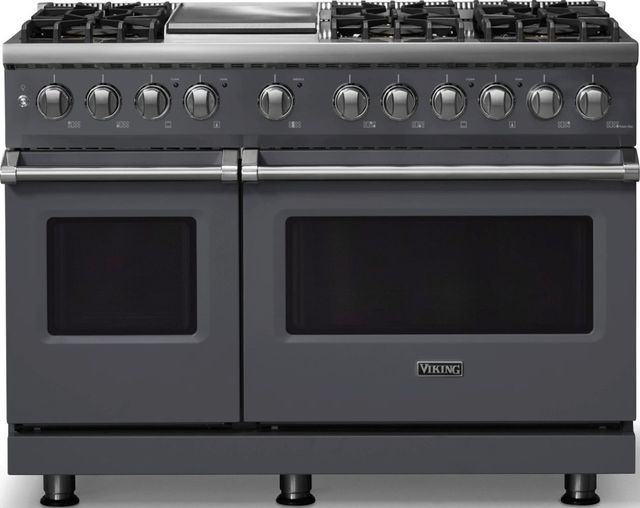 Viking® 5 Series 48" Cast Black Pro Style Dual Fuel (NG) Range with Polished Chrome Trim-0
