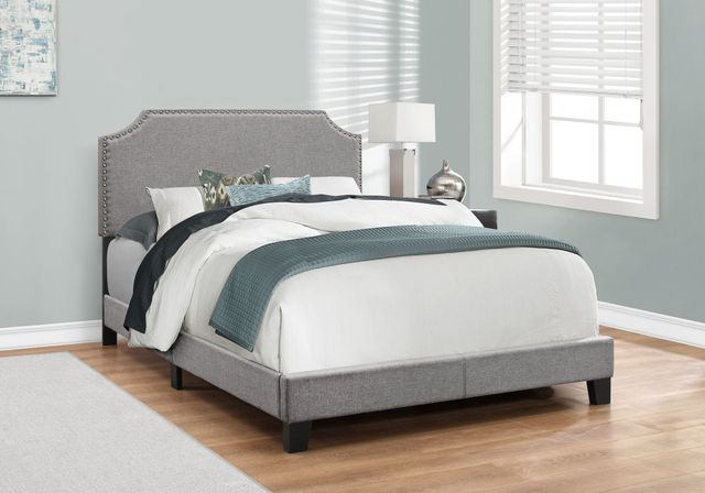 Monarch Specialties Inc. Gray Linen with Chrome Trim Full Bed-1
