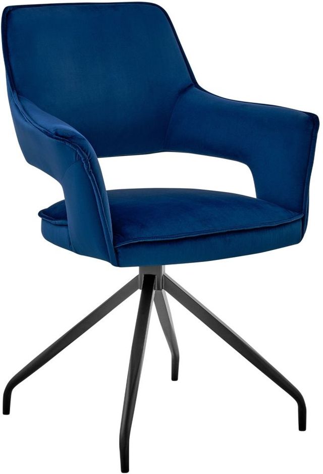 Armen Living Hadley Blue/Matte Black Dining Arm Chair-0