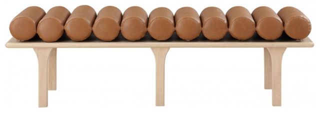 Meridian Furniture Landon Cognac/Natural Vegan Leather Bench-1