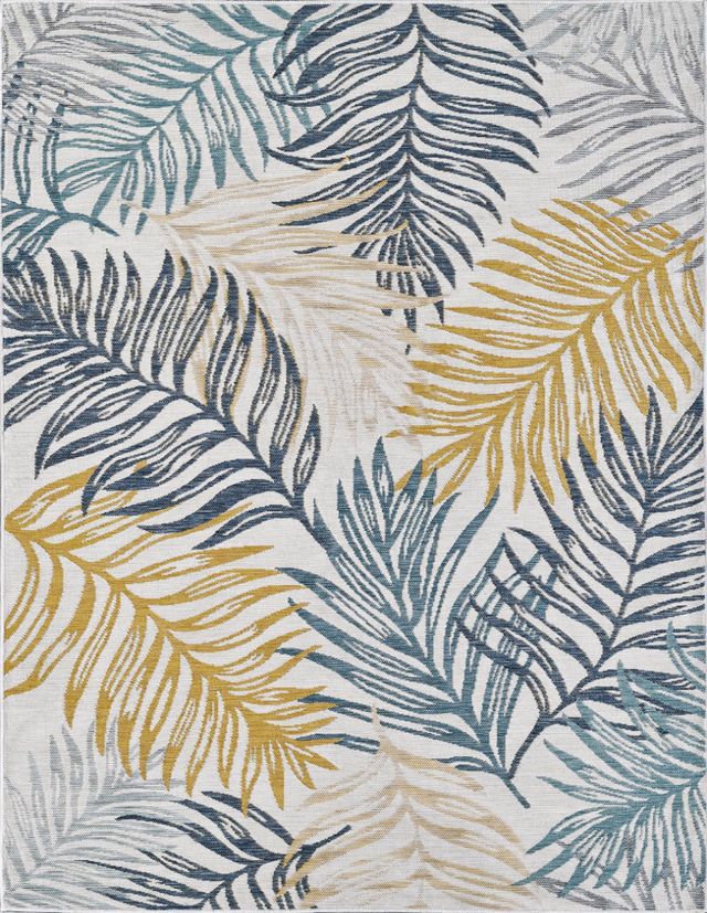 KAS Rugs Dahlia Ivory Blue Palms 5'x7' Area Rug-2