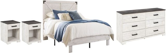 Signature Design by Ashley® Shawburn 4-Piece Dark Charcoal Gray/White Queen Crossbuck Panel Platform Bed Set-0