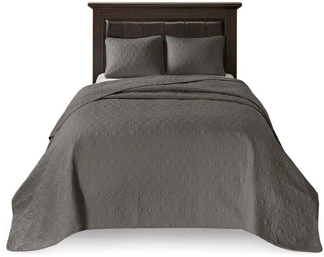 Olliix by Madison Park Dark Grey King Quebec Reversible Bedspread Set-0