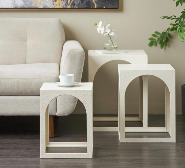 Deco Marche 3-Piece White Nested Side End Accent Table with Arched Cutouts-4