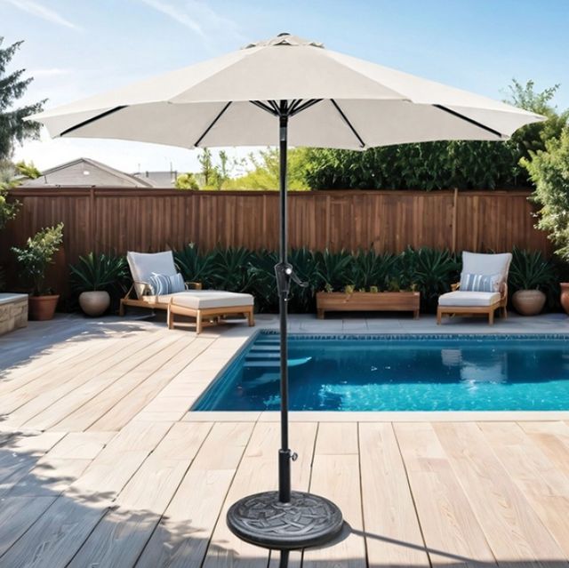 Furniture of America® Tano Beige Fabric/Steel Outdoor Umbrella and Base-1