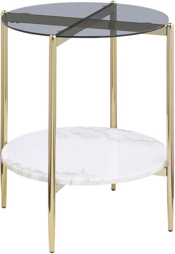 Coaster® Jonelle White End Table with Gold Base-0