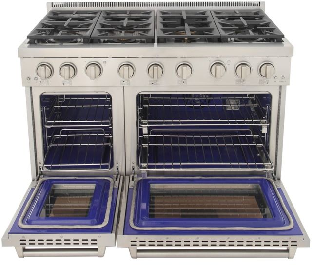 Kucht Professional KFX Series 48" Stainless Steel Pro Style Natural Gas Range with Cement Gray Door and True Simmer Burners-3