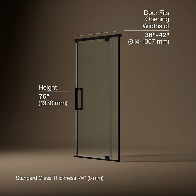 KOHLER Statement™ Matte Black 76" x 36" - 42" Pivot Shower Door with Thick Glass-2