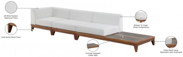 Meridian Furniture Rio 3-Piece Acacia Wood/Off-White Fabric/Wood 129" Outdoor Patio Modular Sectional Sofa-1