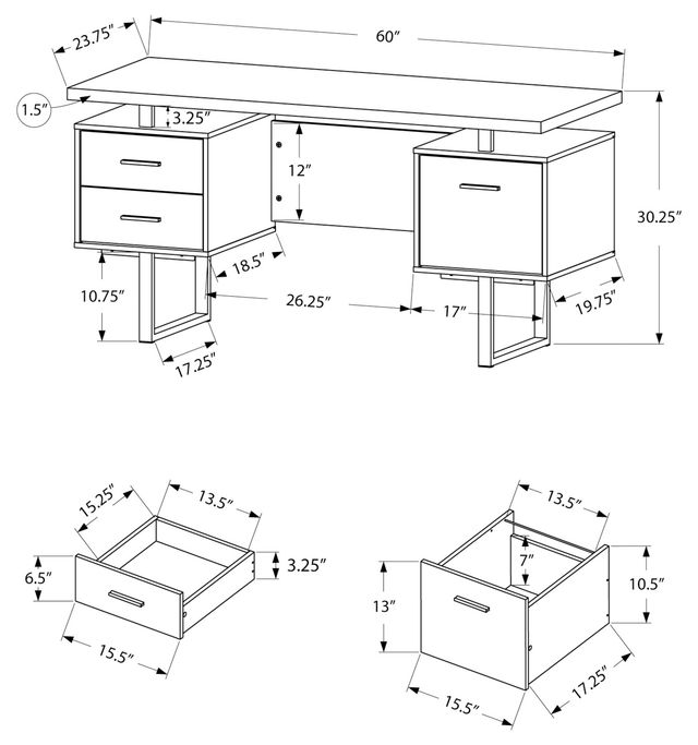 Monarch Specialties Inc. 48"L Taupe Reclaimed Wood with Black Metal Computer Desk-3