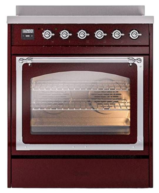 Ilve® Nostalgie II Noblesse 30'' Burgundy Pro Style Induction Range with Chrome Trim-1