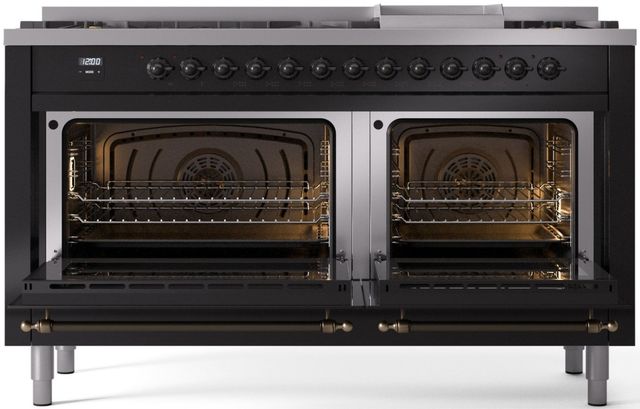 Ilve® Nostalgie II Series 60" Glossy Black Pro Style Dual Fuel Range-1