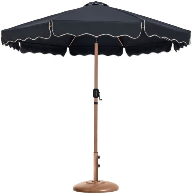 Meridian Furniture Amalfi Black/Teak Aluminum Outdoor Patio Umbrella and Round Base-0