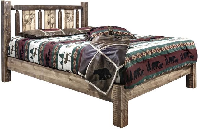Montana Woodworks® Homestead Stain & Clear Lacquer Full Platform Bed with Laser Engraved Bear Design-0